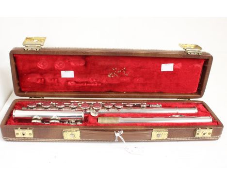 A boxed silver plated flute, mid 20th century.&nbsp;