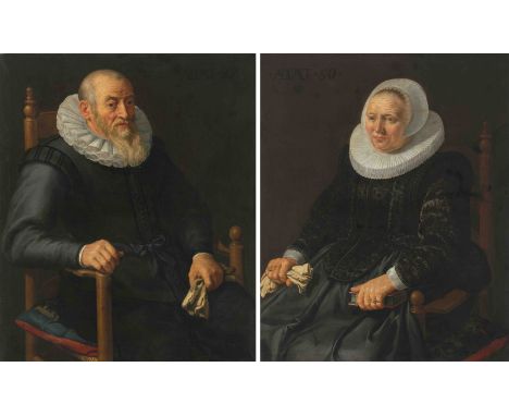 Niederlande, um 1620/30Gegenstücke: Portrait eines Mannes im Alter von 80 / Portrait einer Dame im Alter von 59 Jahren. Öl au