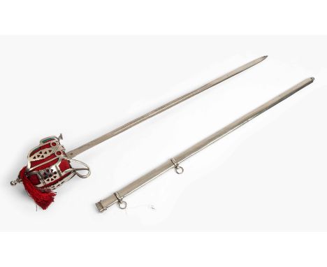 Broadsword M 1828England, um 1910-1920. Korbgefäss mit halbkugeligem Knauf, Filzauskleidung und roten Textilfäden. Gestumpfte