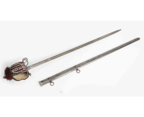 Broadsword M 1828Grossbritannien, 2. Hälfte 19. Jh. Waffe eines Offiziers des Royal Scots Lothian Regiment. Korbgefäss mit Fi