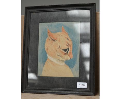 Attributed to Louis Wain (1860-1939) Study of a cat in profile, signed, extensively inscribed verso, pen and watercolour heig