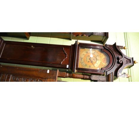 An eight day longcase clock, pagoda top case, 12-inch arched brass dial, matted centre with seconds dial, date aperture and s