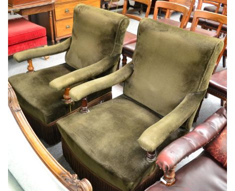 A pair of Victorian easy chairs and stool 