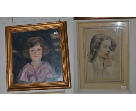 Joseph Oppenheimer (1876-1966), portrait of Marion McFadyean (nee Guttmann), head and shoulders, signed, charcoal, together w
