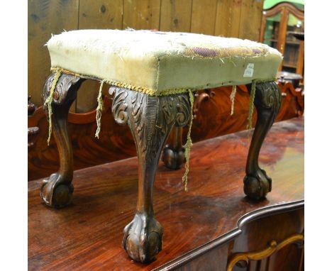 A George III style carved mahogany dressing table stool 