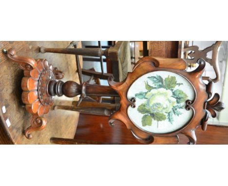 A Victorian mahogany tripod table/pole screen