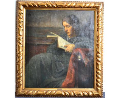 * Attributed to Herman Vedel (1875-1948) Danish, Portrait of a lady, three quarter length, seated on a chair reading a book, 