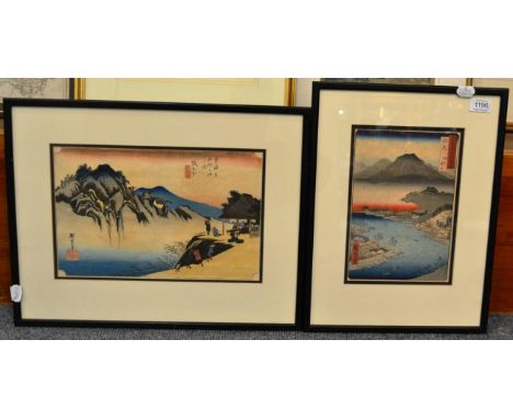 Utagawa Hiroshige Otoko-yama mountain seen from Hirakata woodblock print, after 1853, later edition, 26.5cm by 18cm (foxing) 