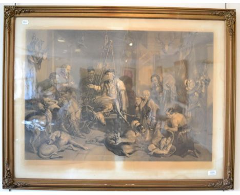 ~ T. L. Atkinson after Frederick Tayler, A stag hunting party returning home with the kill, engraving, together with a head a