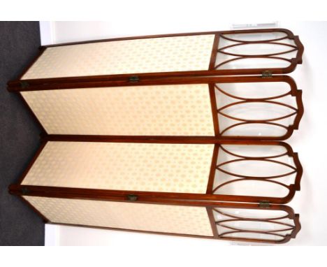 An Edwardian inlaid mahogany four fold screen, circa 1900