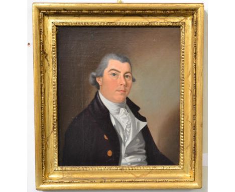 > Attributed to Thomas Hickey (1741-1824) Portrait of a gentleman, oil on canvas laid on board, 23.5cm by 20.5cm  Provenance: