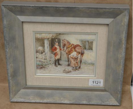 * Frank R Dadd (1851-1929) The blacksmith, signed, watercolour, 11.5cm by 15cm 