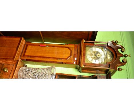 An oak eight day longcase clock, swan neck pediment, 12-inch dial with a disc in the arch inscribed Ja Green Althorpe, four p