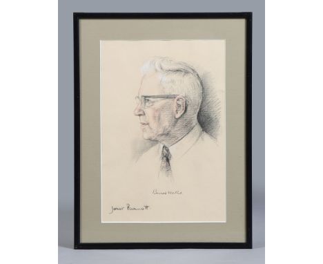 JULIET PANNETT (BRITISH, 1911-2005). Profile portrait of "Barnes Wallis" signed and also signed by the sitter charcoal and pa