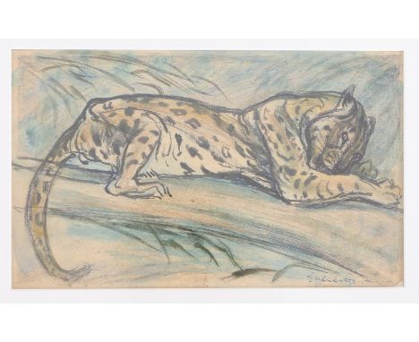 ELSIE MARIAN HENDERSON (BRITISH, 1880-1967). (d) Jaguar on a Branch signed in pen (lower right), pastel and watercolour 20 x 