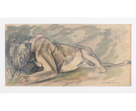 ELSIE MARIAN HENDERSON (BRITISH, 1880-1967). (d) Lion Eating signed (lower right), pastel and watercolour 17 x 33cm (6.75in x