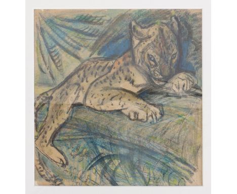 ELSIE MARIAN HENDERSON (BRITISH, 1880-1967). (d) Leopard Cub on a Branch unsigned, pastel and watercolour 25 x 23cm (10in x 9