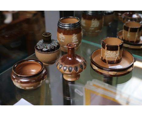 Collection of Miniature Royal Doulton Harvest and other pottery to include Regimental Drum and Tambourine Match holder 