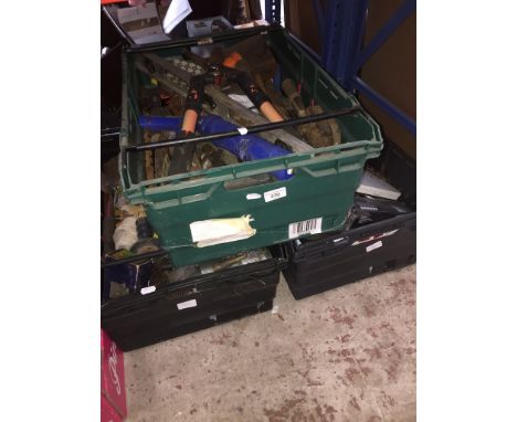 Three crates of mixed garage ware/tools