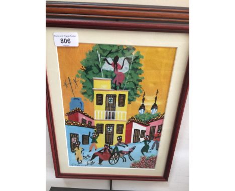 Jose Rey Toledo (1915-1994), Continental scene, figures in the street playing, oil on board, signed lower left, 27cm x 20cm, 