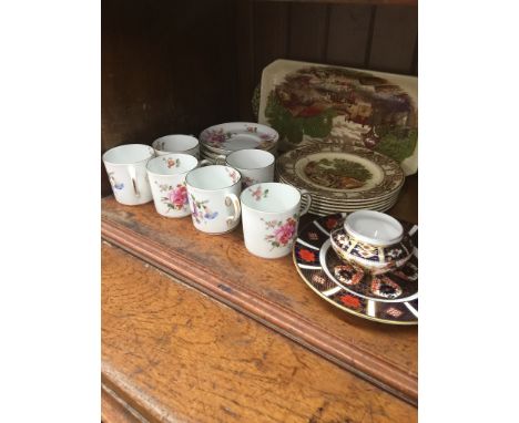 Royal Crown Derby cups and saucers and some pottery 