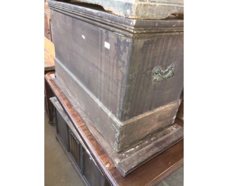 A 19th century pine trunk with two lower drawers and twin bras handles 