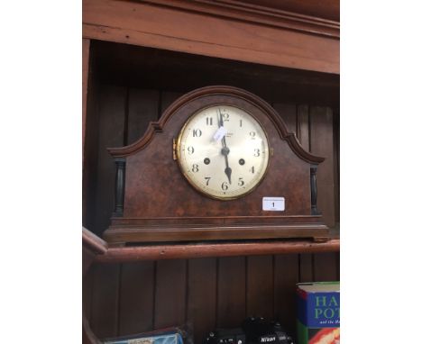 An antique Morath Bros Liverpool, Edwardian 8 day striking mantle clock, having round silvered chapter ring with Arabic numer
