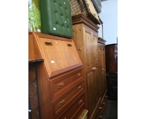 A retro green rexene pouffe and a teak bureau 