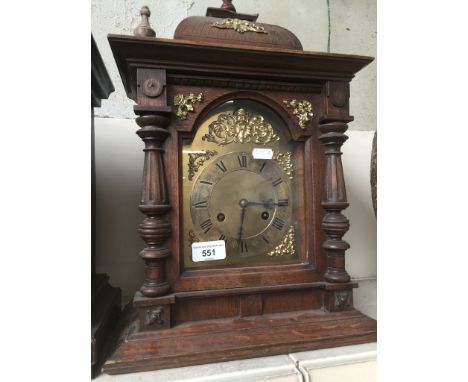 A large German brass dial bracket clockCondition: repairs to finials with odd replacement finial to top, chips, scuffs and su