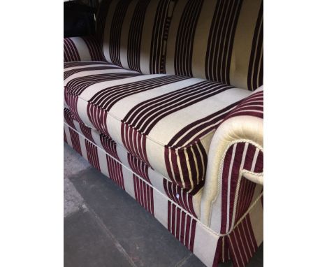 A good quality three seater sofa with striped upholstery, Peter Guild upholstery retailed by J. Websters &amp; Son. 