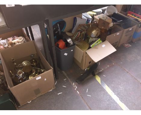 Six boxes of books, tools, metalware etc. 
