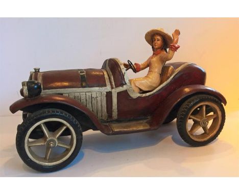 Recent model vintage car with Lady driver, 56cm length 
