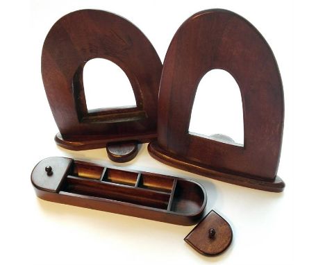 A hardwood desk companion together with a pair of photo frames fashioned from vintage aeroplane propellors