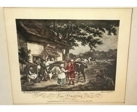 Four fox hunting prints,The Death, Going Into Cover, The Check, Going Out, painted by G. Morland, engraved by E.Bell, London,