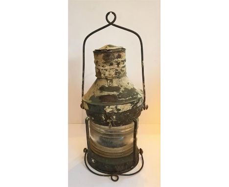 Late 19th / early 20th Century ships copper Masthead lamp, brass plaque NOT UNDER COMMAND, METEORITE 15380, dredged from Falm