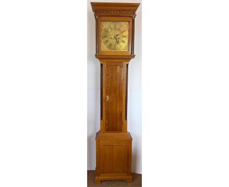 A George III 8 day longcase clock signed Jn Woolley, Codnor, the movement circa 1770, 12 inch square brass dial, arched calen