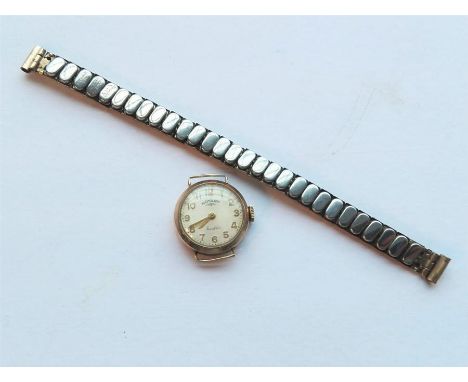 9ct ladies Rotary wristwatch on gold metal strap (working), strap mounts broken 