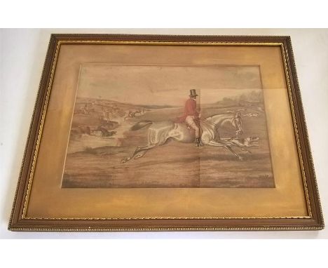 Victorian hand coloured hunting print,The Chase . 34cm L by 24cm H  