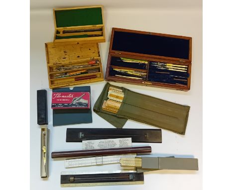 Collection of vintage measuring tools to include rulers, engineering  tools, fountain pens etc