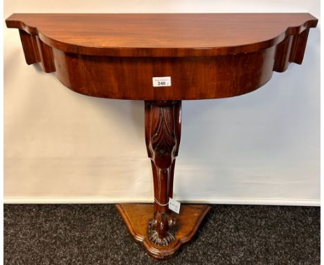 Victorian mahogany console table of shaped form above a cabriole scroll support ending in a plinth base. [69 x 75 x 25cm]