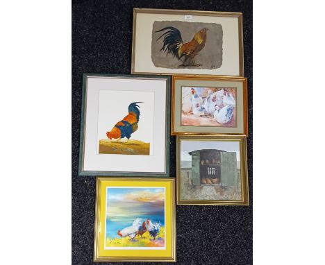 5 Artworks;Keith Dunkley - Oil on board titled ''Hen Carriage'', signed and dated '80.Mary Val Thomson - Acrylic titled 'Chic