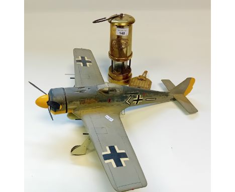 Vintage German WWll Model Airplane, Hockley Lamp&amp; Limelight Co Brass miners lamp and nauctical Sine Brunton Compass.