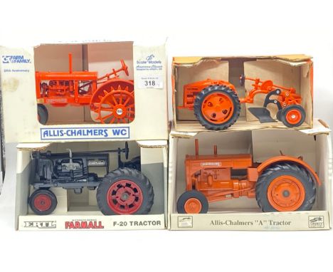 Four boxed die cast model tractors;1948 Allis-Chalmers "G" 1/16 scake Allis-Chalmers "A" TractorAllis-Chalmers WCMcCormick-De