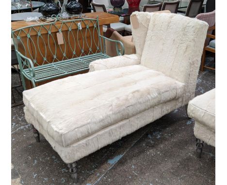 DAYBED, 75cm D x 100cm H x 153cm L, in cream furry animal hide upholstery. 