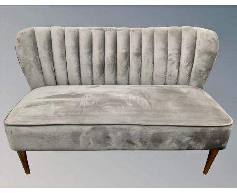 SOFA, grey velvet with ribbed back and tapering supports, 130cm W. 