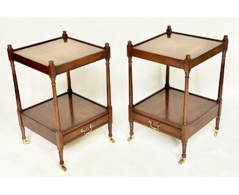 LAMP TABLES, a pair, George III design mahogany each with two tiers and drawer, 46cm x 46cm x 75cm H. (2) 