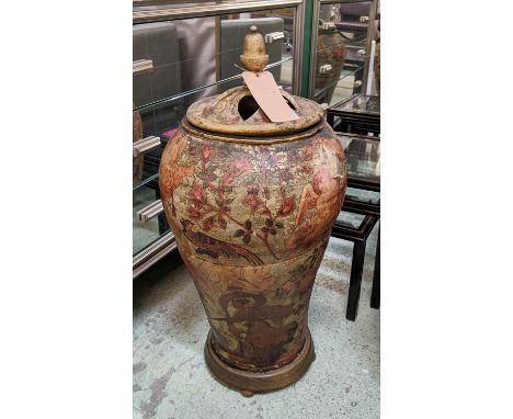 VASE, 80cm H, Decoupage finish, ceramic with wooden top and base. 