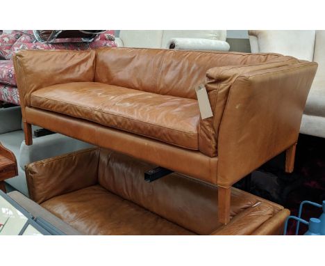 SOFA, 177cm W x 64cm H x 79cm D, in a brown leather in a mid 20th century Danish inspired style. 