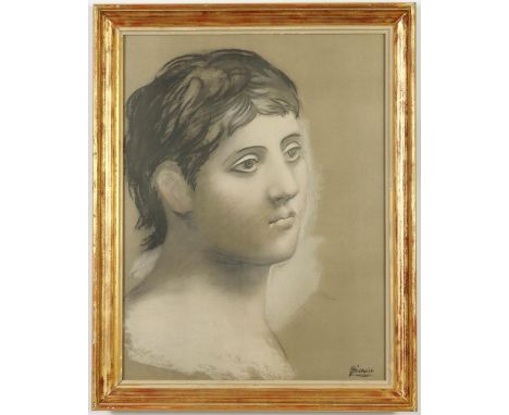 PABLO PICASSO, Tete de jeune homme, large pochoir, signed in the plate, vintage French frame, 68cm x 52cm. (Subject to ARR - 