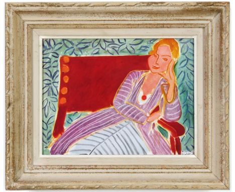 HENRI MATISSE, Jeune Femme Assise, signed in the plate, off set lithograph, vintage French frame,21cm x 27.5cm. (Subject to A